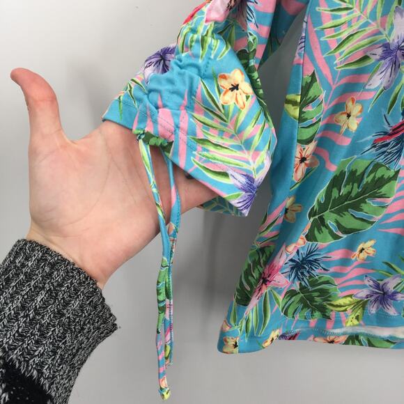 Caribbean Joe Tropical Pullover Top 3/4 Sleeve Crew Parrot floral Small SPRING - Picture 5 of 6